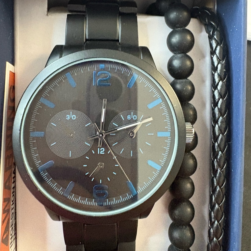Black and Blue Watch with Bracelet Set
